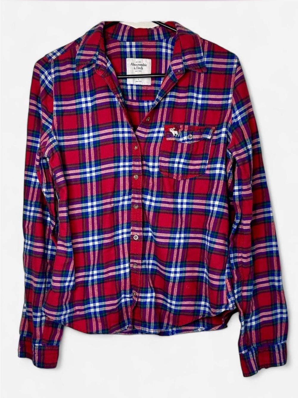 Abercrombie & Fitch Red Blue White Plaid Button Down Flannel Shirt - Size Large